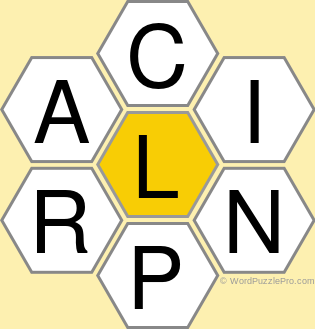 Spelling Bee "Hive" Board for June 21, 2019 Spelling Bee "Hive" Board for June 21, 2019