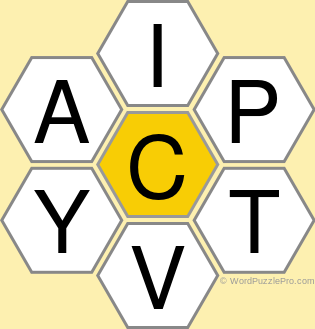 Spelling Bee "Hive" Board for December 21, 2020 Spelling Bee "Hive" Board for December 21, 2020