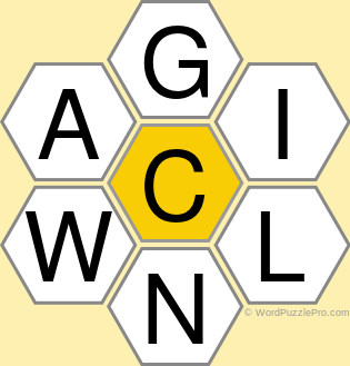Spelling Bee "Hive" Board for February 10, 2021 Spelling Bee "Hive" Board for February 10, 2021