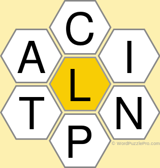 Spelling Bee "Hive" Board for July 22, 2021 Spelling Bee "Hive" Board for July 22, 2021
