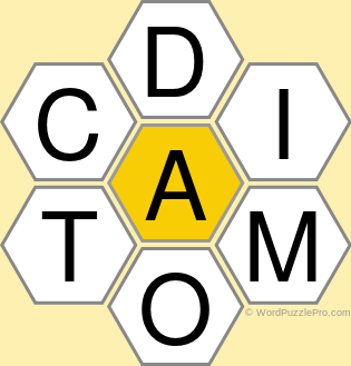 Spelling Bee "Hive" Board for October 20, 2021 Spelling Bee "Hive" Board for October 20, 2021