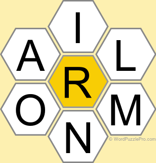 Spelling Bee "Hive" Board for July 21, 2025 Spelling Bee "Hive" Board for July 21, 2025