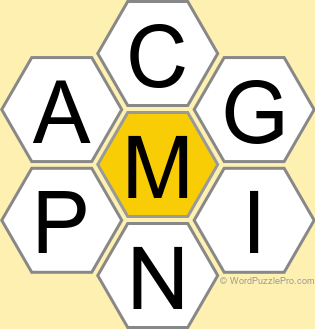 Spelling Bee "Hive" Board for May 15, 2026 Spelling Bee "Hive" Board for May 15, 2026